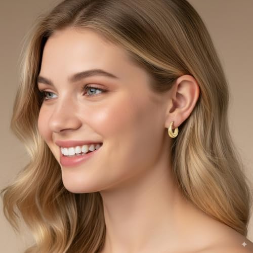 14K Gold Hoop Earrings for Women Rotating Small Ball Gold Hoop Earrings Chunky Hoops Dainty Hypoallergenic Earring 22MM2
