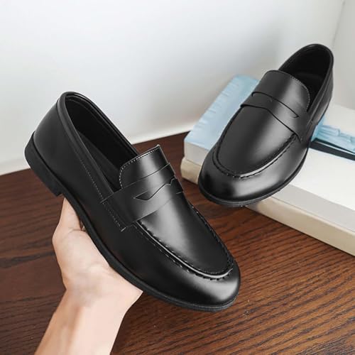 Zapatos mocasines de cuero para hombre, calzado náutico slip-on con puntera cuadrada para oficina 5