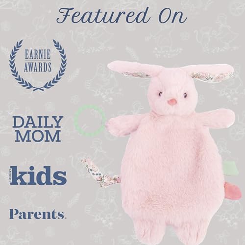 Image of MON AMI Rosie Bunny Security Blanket with Silicone Teether | 12-Inch Plush Lovey for Babies | Soothing Sensory Snuggle Toy | Perfect Newborn Essential for Birthdays & Baby Showers