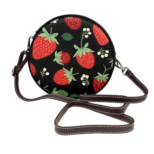 Sac rond fraise bandoulière réglable cuir vegan finis les sacs lourds