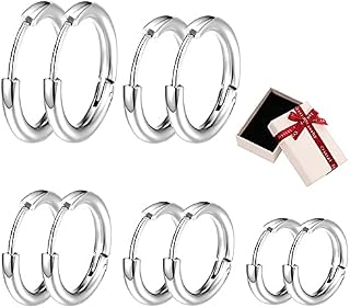Xihuimay 5 Pairs Titanium Steel Earrings Round Wire Earrings Hooks Loop Drop Dangles Set 16mm Huggie Hoop Leverback Earring Hooks Cartilage Tragus Lever Earrings Post for Women Men, Silver