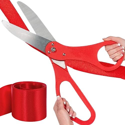 Red Ribbon Cutting Ceremony Kit – 20 Inch Giant Scissors and Ribbon Giants Grand Opening Scissors Big Shears for Special Events Inaugurations and Ceremonies