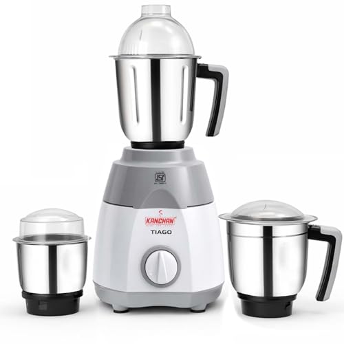 Image of Kanchan Tiago Mixer Grinder 750 watt - Stainless Steel Jars for Wet & Dry Grind & Blend (Chutney, Juice, Puree, Batter, Masala)- Heavy Duty Motor Mixi Grinder, 5 Year Warranty, ISI Certified (3 Jar)