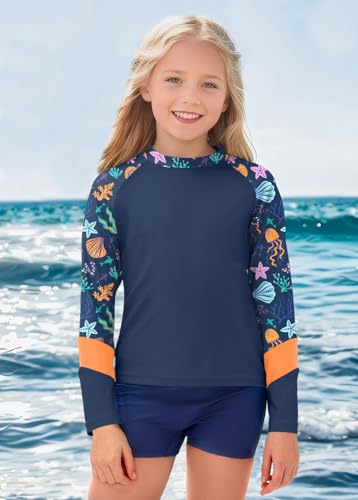 Image of BesserBay Girls Rash Guard UPF 50+ Raglan Sleeve Swim Shirt 6-14 Years