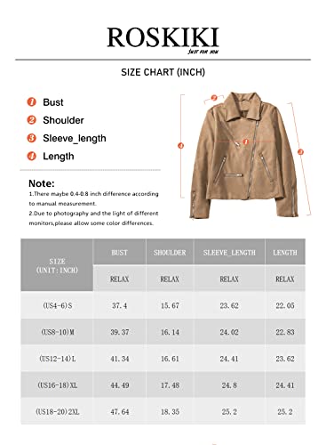 Roskiki Evaless Women's Trendy Stand Collar Faux Suede Jackets Moto Jacket Coat Brown L #TOP5