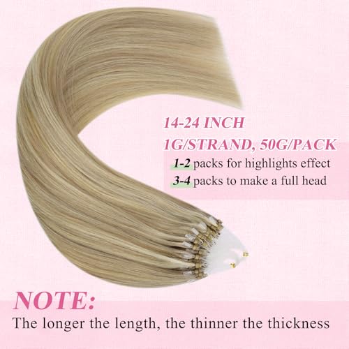Image of YoungSee Micro Beads Hair Extensions Blonde Microlink Hair Extensions Highlight Blonde with Golden Blond Bead Extension Human Hair for Long Hair 24Inch 57g 50s Natural Hair Extension