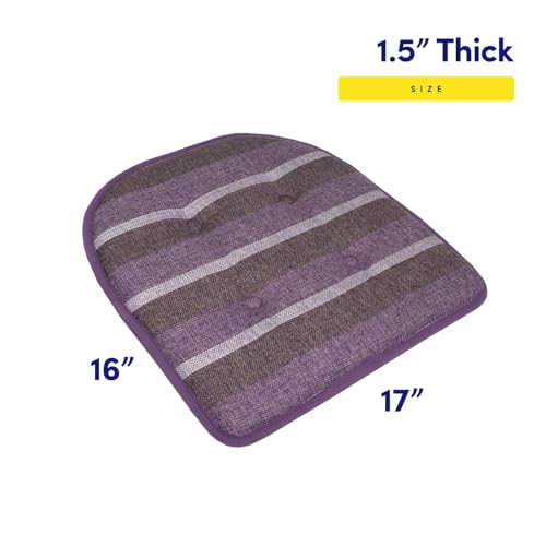 Sweet Home Collection Chair Cushion Memory Foam Pads Tufted Slip Non Skid Rubber Back U-Shaped 17" x 16" Seat Cover, 6 Count (Pack of 1), Bradford Purple by Sweet Home Collection - Used condition - Image 2