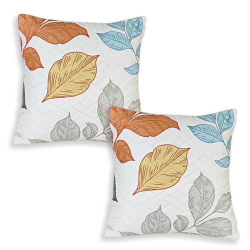 Image of HOKIPO Printed Cushion Cover 16x16 in, Multicolor Leaves