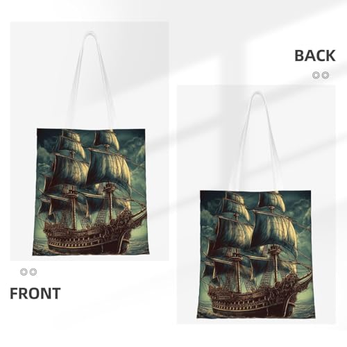 PPTHSNVB Nautico Vintage Vela Pirata Nave Tote Bag per le Donne Riutilizzabile Shopping Borse della spesa con Manici Borse di Panno