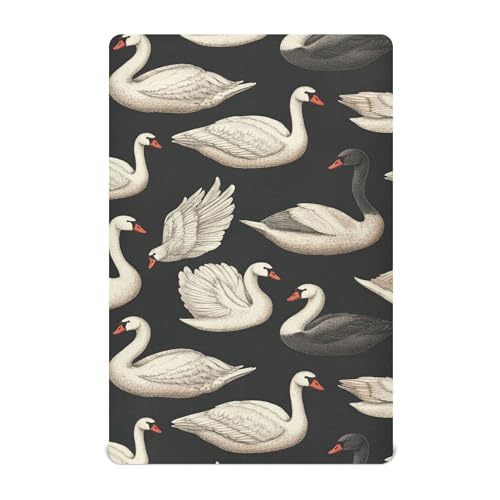 Image of Vintage Swan Crib Sheets Soft Breathable Fitted Baby Crib Sheets Mattress Cover for Girls Boys, 52 inch x 28 inch x 9 inch