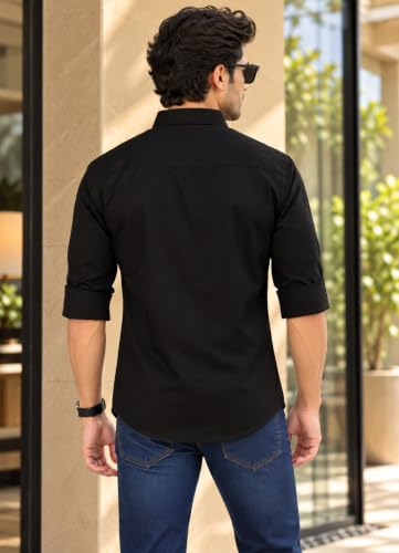 Majestic Man Cotton Solid Slim Fit Casual Shirt For Men (Medium, Black - Image 6