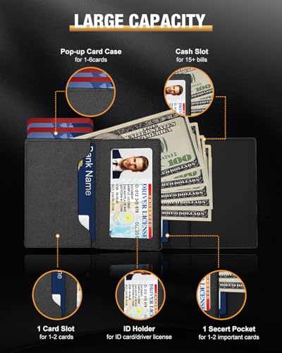 Image of Mens Wallet Card Holder - Pop Up Aluminum Case, Premium Flexible Microfiber Leather, Smart Wallet for Men, RFID Blocking, Slim, Minimalist, Front Pocket - 9-14 Card Capacity | ID Window | Cash Slot