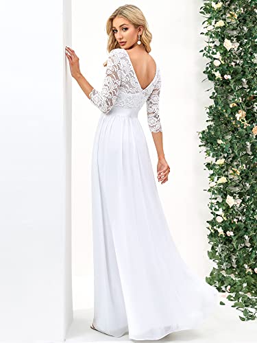 Ever-Pretty Women's Winter Long Elegant Lace A-Line Wedding Dresses For Bride White Us14 #TOP1