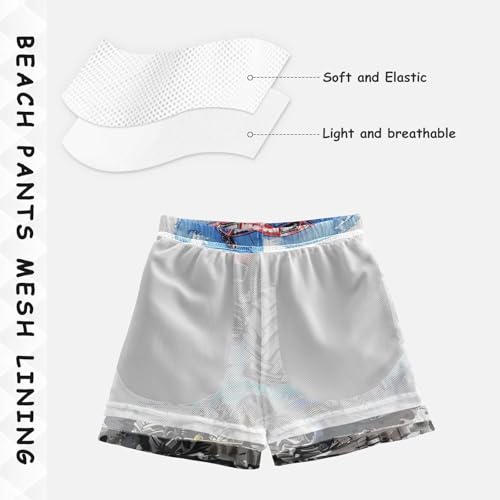 Pigsaly Boys Swim Trunks Hand Drawing Blue Monster Truck Red Boys Board Shorts Swimsuit Swimwear Summer Bathing Suit S4