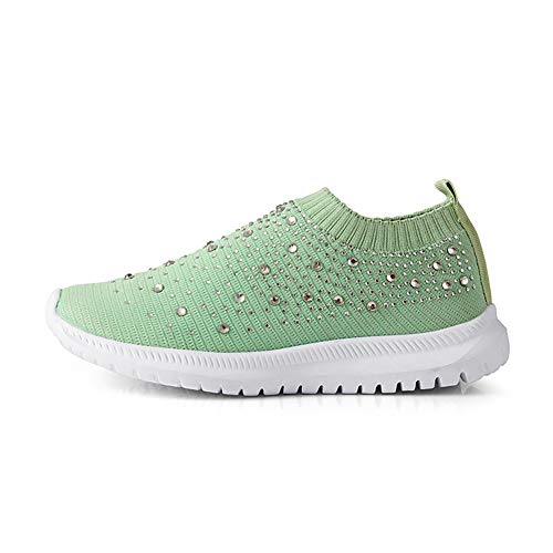 Image of GOSPT Women's Mesh Sport Shoes Rhinestone Glitter Slip On Ballroom Jazz Latin Dance Sock Sneakers
