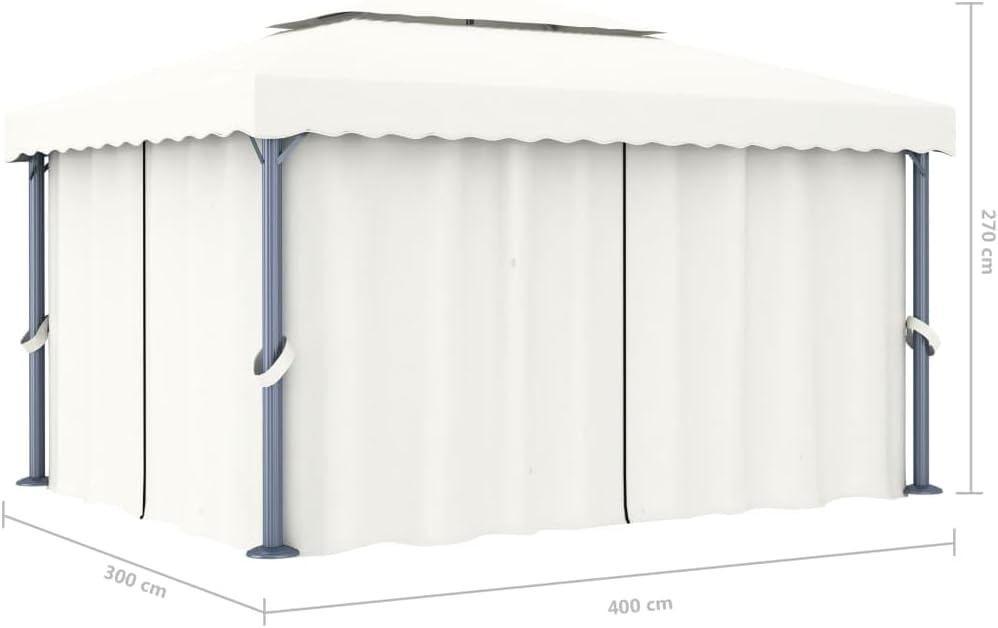 vidaXL Gazebo, Canopy Tent with 2-Tier Roof, Patio Pavilion with Curtains, Wedding Party Tent for Garden Beach, Cream White Aluminum