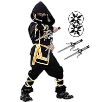Nabobs Kids Ninja Costume - Dragon Ninja Set with Plastic Toy Accessories for Halloween Boys Girls Cosplay