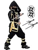 Nabobs Kids Ninja Costume - Dragon Ninja Set with Plastic Toy Accessories for Halloween Boys Girls Cosplay
