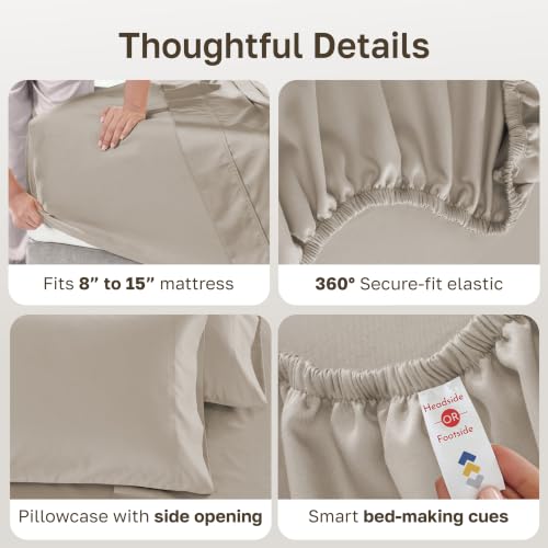 Image of California Design Den Twin XL Sheets Set - Luxury 600 Thread Count Sateen, Natural 100% Cotton Bed Sheets Twin XL, Fully Elasticized Deep Pockets, Cool and Durable Bedding for Dorm Room - Soft Linen