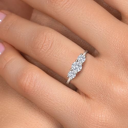 Gem Stone King 1.04 Cttw 14K White Gold White Lab Grown Diamond 3-Stone Engagement Ring | Round 5MM and 4MM | Three Stone Wedding Anniversary Promise Ring For Women4