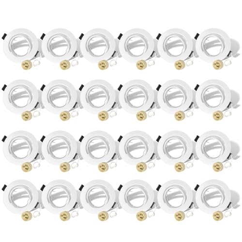 KEJIYILT Faretti LED da Incasso per Cartongesso, Rotondi Bianchi Orientabili a 30° con Portalampada GU10, Compatibili con Lampadine LED e Alogene da 50mm, Cornice Portafaretto per Soffitto (Set di 24)
