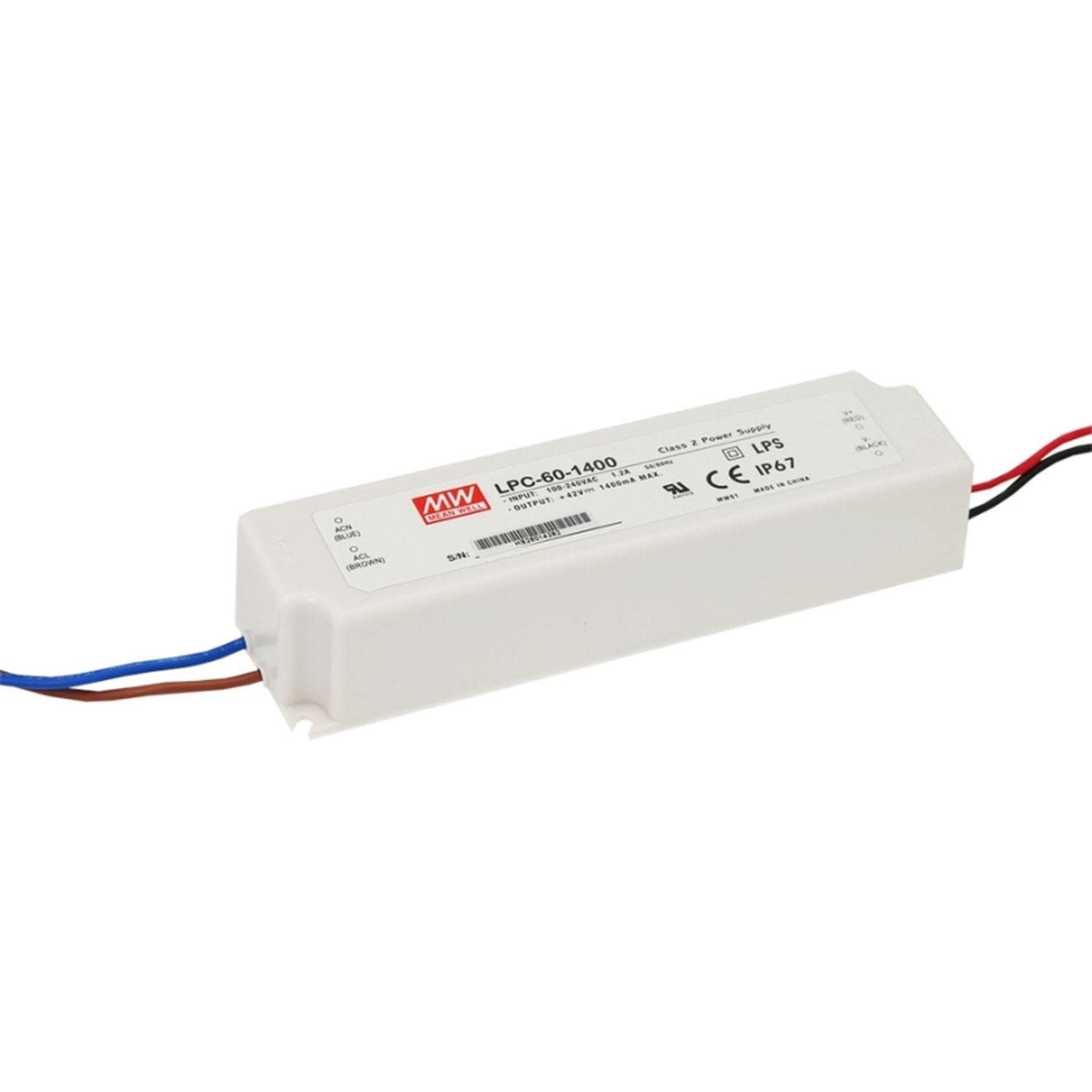 AC to DC Power Supply Enclosed LED Single Output Power Supply 9 to 42 Volts 1.4 Amps 58.8 Watts