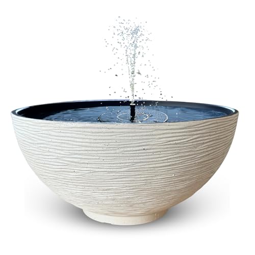 matches21 HOME & HOBBY Ensemble de fontaine solaire pour l'extérieur - 45 x 23 cm Bol décoratif crème et fontaine solaire flottante - Jeu d'eau extérieur...