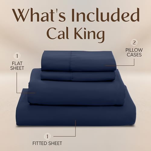 Image of Utopia Bedding California King Sheet Set - 4 Piece Bed Sheets for Cal King Size Bed, Soft and Breathable Microfiber, Includes 1 Fitted Sheet, 1 Flat Sheet and 2 Pillowcases (Navy Blue)