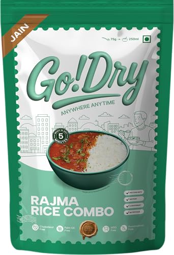Go!Dry Jain Rajma Rice Combo | Ready to Eat Indian Meal | No Onion No Garlic | No Preservatives & No Palm Oil | 75g