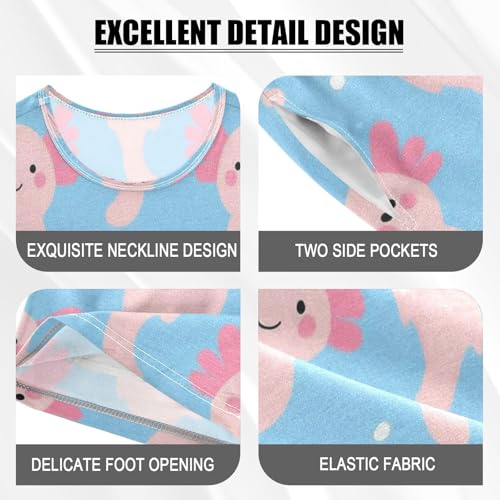 Pajama Sets Short Sleeve Cute Axolotl Pattern Prints Soft Cotton Summer Sleepwear 2 Piece PJS Size 5-14T3