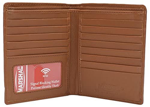 RFID Blocking Bifold Hipster Credit Card Wallet Premium Lambskin Leather (Tan)