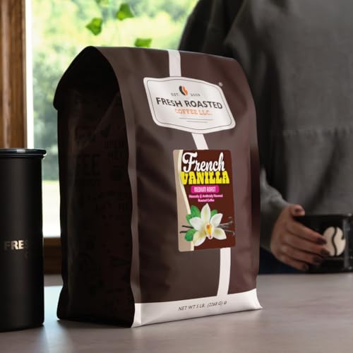 Image of Fresh Roasted Coffee, French Vanilla Flavored Drip Ground Coffee, Medium Roast, Kosher, 5 lb (80 oz)