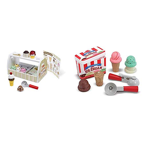 Melissa & Doug Wooden Scoop & Serve Ice Cream Counter (Best for 3, 4, 5 Year Olds and Up) & Scoop & Stack Ice Cream Cone Magnetic Pretend Play Set (10 Pieces, Best for 3, 4, and 5 Year Olds)