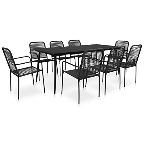 Vidaxl Patio Dining Set 9 Pieces Garden Outdoor Balcony Terrace Dinner Table And Chair Dining Room Kitchen Cotton Rope And Steel Black #TOP19