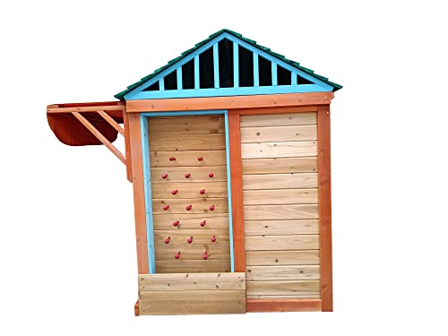 Kids Outdoor Playhouse Outdoor House for Kids, Wooden 4-in-1 Game House Ages 3-10 Toddler Boys Girls Backyard Garden Patio Lawn