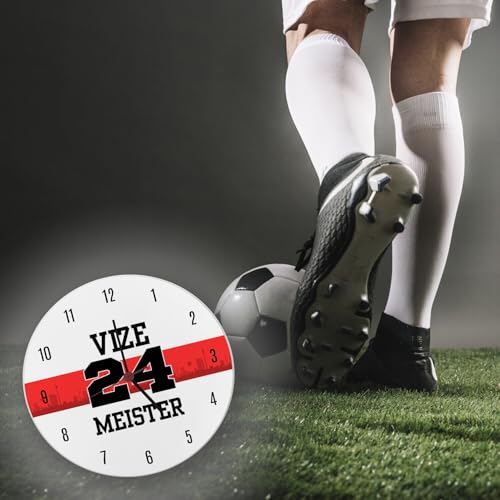 speecheese Stuttgart Brustring Wanduhr mit Spruch Vizemeister 2024 Fußball-Tradition aus Schwaben Überrasche jeden Vizegart mit Liga- und internationalem Flair