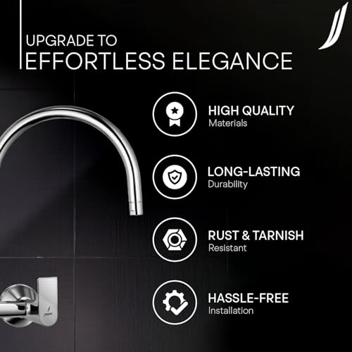 Image of Jaquar Wall Mounted Sink Mixer with Regular Swinging Spout, Connecting Legs & Wall Flanges, Stylish & Durable Faucet for Kitchen & Bathroom, Sliver, Chrome Finish