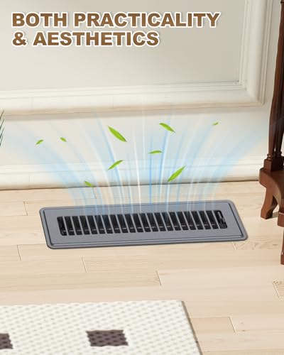 Image of 2 x 12 Floor Register, 4 Pack - Gray Vent Covers for Home Floor, Anti-Rust Coated Metal Surfaces with Adjustable Airflow Control Lever, Ideal for HVAC Systems, Living Room & Bedroom Floor Vents