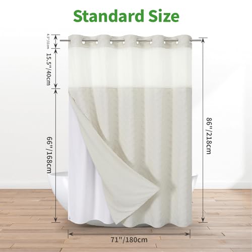 eachope Extra Long No Hook Tufted Chevron Striped Shower Curtain with Snap-in Fabric Liner set-71Wx86H(84H),Cream Hotel Grade Boho Style Shower Curtain,Water Repellent by eachope - Image 6