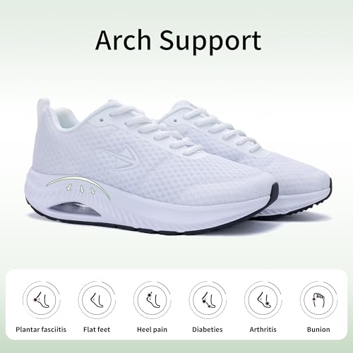 Image of Womens Wide Toe Box Walking Shoes with Arch Support Tennis Orthotic Sneakers Wide Width Shoes for Plantar Fasciitis Pain Relief White US 7.5