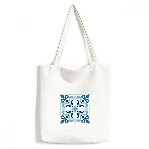 Cadeau sac de toile bleu maroc motif fleur décorative lavable