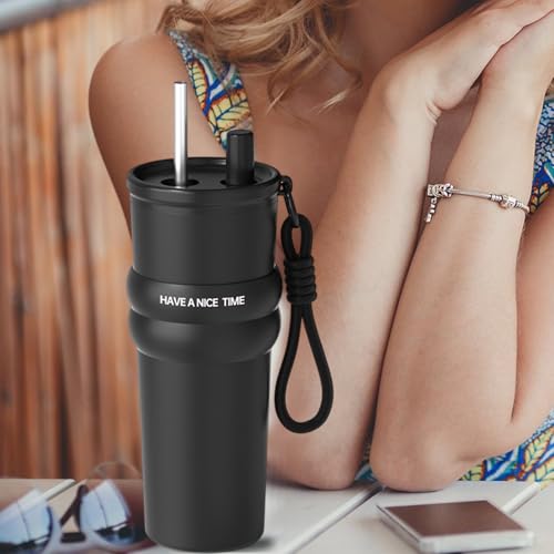 Gourde isotherme 710 ml avec paille : tasse à thé grand format anti-fuite