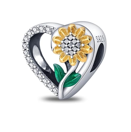 Ciondolo a forma di girasole con scritta 'I Love You', in argento Sterling 925, compatibile con braccialetti Pandora
