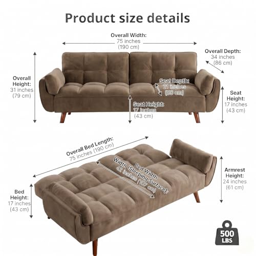 Image of Tarantino 3-Seater Convertible Sofa Cum Bed | Modern Tufted Upholstered Folding Sleeper Sofa for Living Room | High-Density Foam Comfort | Space Saving Couch Bed for Home (Light Brown)