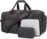 Mens Duffle Bag for Travel 60L Expandable Canvas Weekender Overnight Travel Duffel Bag with Shoe Compartment Carry-On for Airplanes Dark Gray