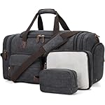 Mens Duffle Bag for Travel 60L Expandable Canvas Weekender Overnight Travel Duffel Bag with Shoe Compartment Carry-On for Airplanes Dark Gray
