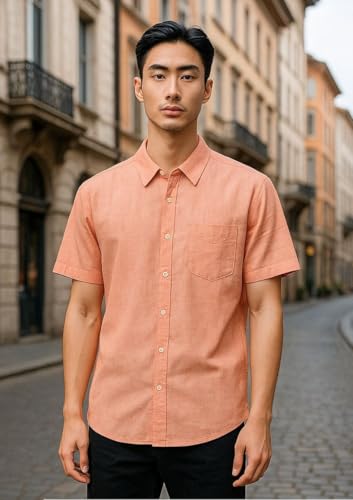 Image of Men's Khadie Cotton Half Sleeves Plain Solid Casual Shirt