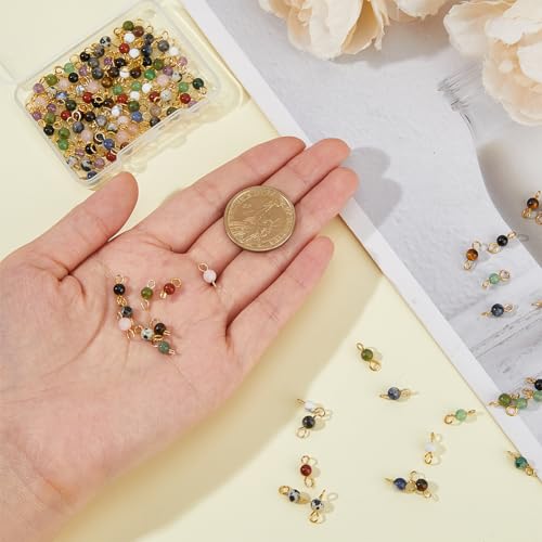Eslabones de piedra de cristal natural con conectores de doble bucle dorado 3