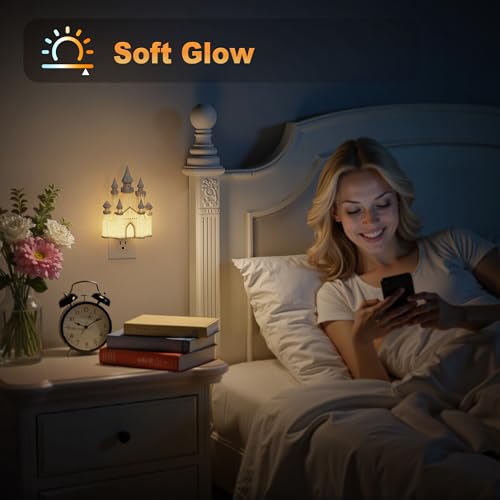 Image of JandCase Night Lights Plug into Wall, 3D Printed Castle Night Light | 3000K Plug in Nightlight with Dusk to Dawn Sensor, 0-100LM Adjustable Brightness for Rooms Bathroom Hallway