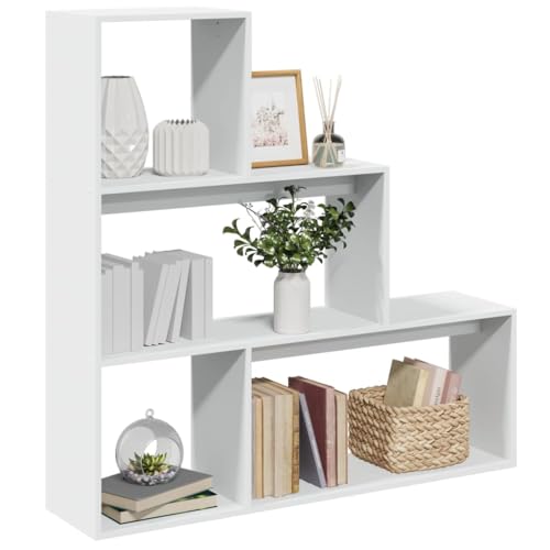 GeenYuu Estantería divisora de 3 niveles, color blanco, 123 x 29 x 123 cm, material de madera, estantería versátil para salón, oficina y dormitorio